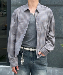 BASEMOMENT（ベースモーメント）の「ツーポケットクロップチェックシャツシメントグレー（シャツ/ブラウス）」
