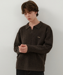 ブリティッシュケーブルオープンカラーニット_BROWN(WC25-KN74)