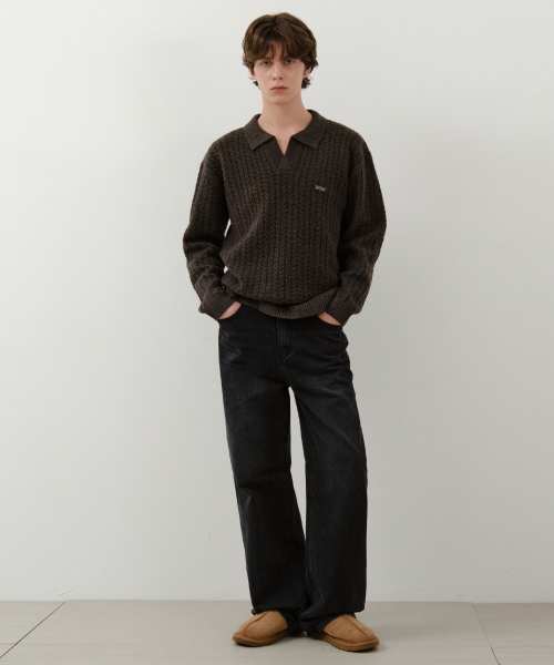 WEDNESDAY OASIS(ウェンズデーオアシス)の「ブリティッシュケーブルオープンカラーニット_BROWN(WC25-KN74)(ニット/セーター・メンズ・ブラウン・MEDIUM/LARGE)」の3枚目の写真