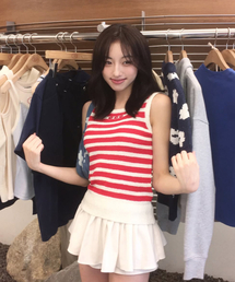 DAISY SYNDROME（デイジーシンドローム）の「SQUARE STRIPE SLEEVELESS KNIT red（Tシャツ/カットソー）」