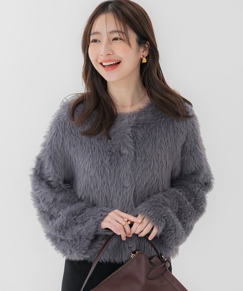 セール】クルーネックシャギーニットカーディガン（カーディガン