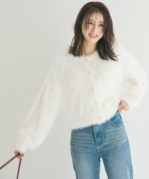 coca(coca)(コカ)の「クルーネックシャギーニットカーディガン(カーディガン/ボレロ・レディース・アイボリー/チャコール・L/M)」の11枚目の写真
