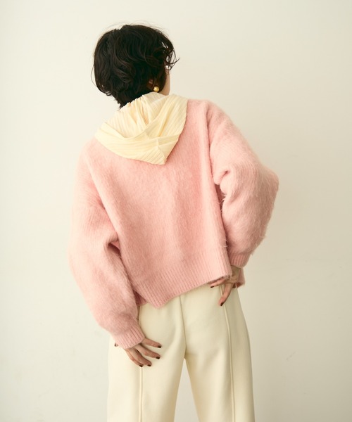 よーこ　Drawer ジレ　カーディガン シャギー配色釦ラウンドネックニットカーデ（カーディガン/ボレロ