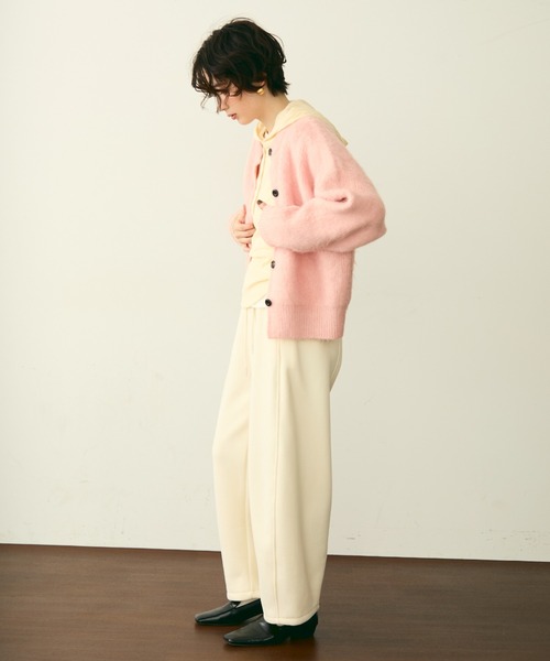 よーこ　Drawer ジレ　カーディガン シャギー配色釦ラウンドネックニットカーデ（カーディガン/ボレロ
