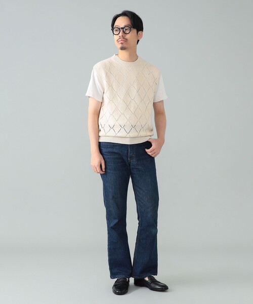 BAFY（バフィー）の「【別注】BAFY / リネンコットン ジャカード クルーネック ニットベスト（ベスト・メンズ・ブラック/ナチュラル・48/46/44/50）」の2枚目の写真