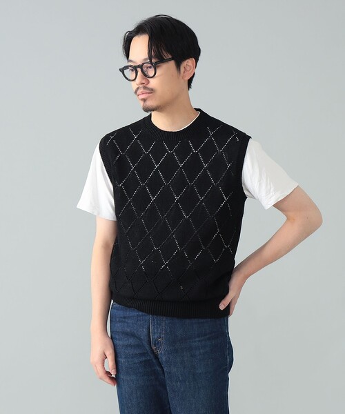 BAFY（バフィー）の「【別注】BAFY / リネンコットン ジャカード クルーネック ニットベスト（ベスト・メンズ・ブラック/ナチュラル・48/46/44/50）」の18枚目の写真