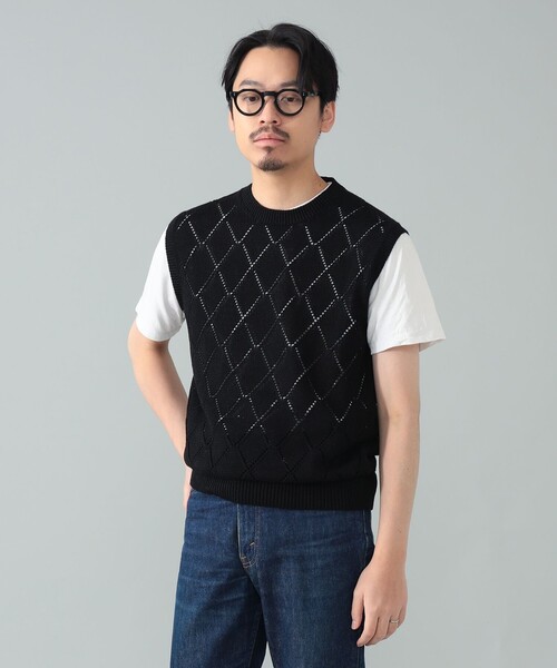 BAFY（バフィー）の「【別注】BAFY / リネンコットン ジャカード クルーネック ニットベスト（ベスト・メンズ・ブラック/ナチュラル・48/46/44/50）」の19枚目の写真