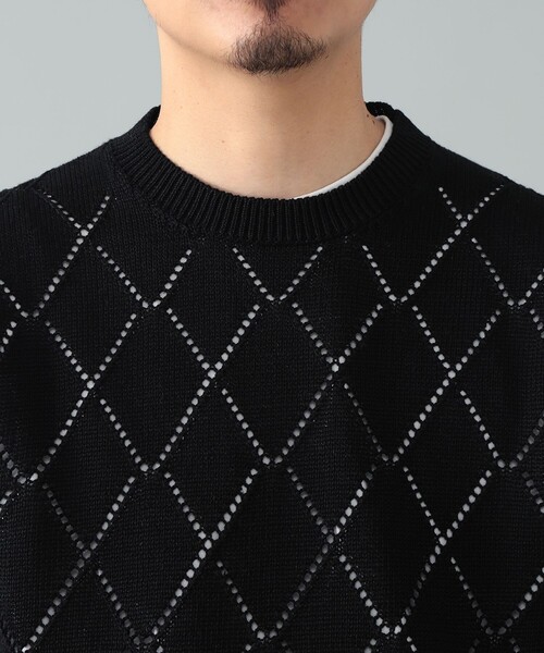 BAFY（バフィー）の「【別注】BAFY / リネンコットン ジャカード クルーネック ニットベスト（ベスト・メンズ・ブラック/ナチュラル・48/46/44/50）」の11枚目の写真