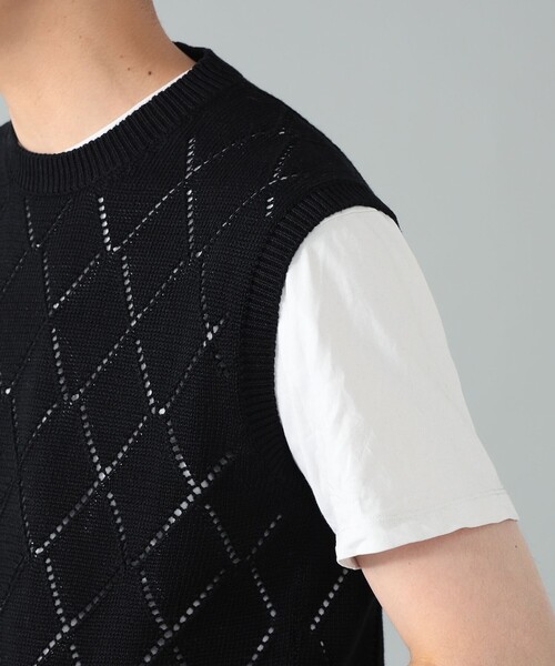 BAFY（バフィー）の「【別注】BAFY / リネンコットン ジャカード クルーネック ニットベスト（ベスト・メンズ・ブラック/ナチュラル・48/46/44/50）」の12枚目の写真