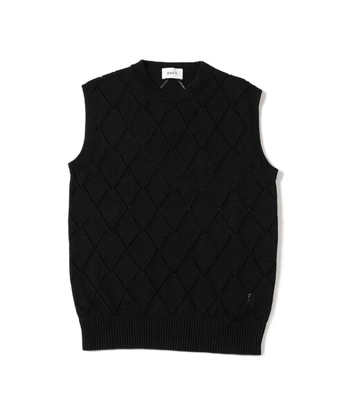BAFY（バフィー）の「【別注】BAFY / リネンコットン ジャカード クルーネック ニットベスト（ベスト・メンズ・ブラック/ナチュラル・48/46/44/50）」の9枚目の写真