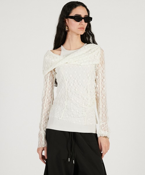 PRANK PROJECT（プランクプロジェクト）の「【2026Spring Pre-Order】オフショルダーレイヤードトップ / Off-Shoulder Layered Top（Tシャツ/カットソー・レディース・ブラック/ベージュ/ホワイト・FREE）」の2枚目の写真