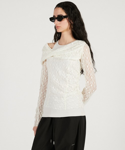 PRANK PROJECT（プランクプロジェクト）の「【2026Spring Pre-Order】オフショルダーレイヤードトップ / Off-Shoulder Layered Top（Tシャツ/カットソー・レディース・ブラック/ベージュ/ホワイト・FREE）」の10枚目の写真