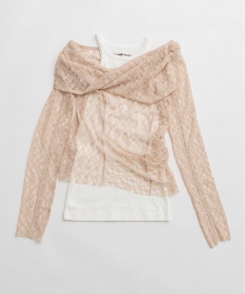 PRANK PROJECT（プランクプロジェクト）の「【2026Spring Pre-Order】オフショルダーレイヤードトップ / Off-Shoulder Layered Top（Tシャツ/カットソー・レディース・ブラック/ベージュ/ホワイト・FREE）」の22枚目の写真