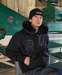 AMOU Fur Hoodie Zip-Up BLACK
