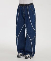 カッティングラインデニムパンツミディアムブルー