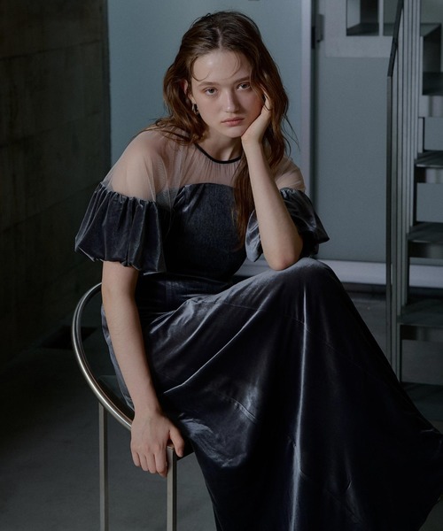 LE'RURE(リルアー)の「Velour souffle sleeve dress(ドレス・レディース・ブラック/ブルーグレー・SMALL/MEDIUM/TALL)」の1枚目の写真