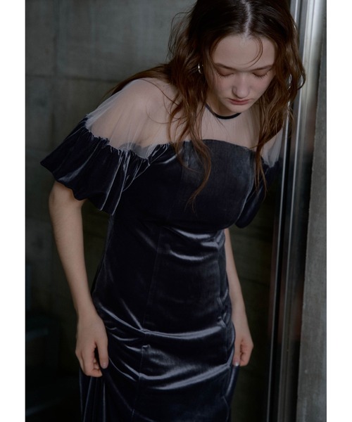 LE'RURE(リルアー)の「Velour souffle sleeve dress(ドレス・レディース・ブラック/ブルーグレー・SMALL/MEDIUM/TALL)」の14枚目の写真