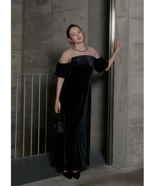 LE'RURE(リルアー)の「Velour souffle sleeve dress(ドレス・レディース・ブラック/ブルーグレー・SMALL/MEDIUM/TALL)」の4枚目の写真