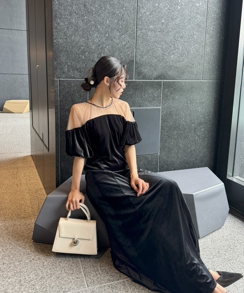 LE'RURE(リルアー)の「Velour souffle sleeve dress(ドレス・レディース・ブラック/ブルーグレー・SMALL/MEDIUM/TALL)」の20枚目の写真