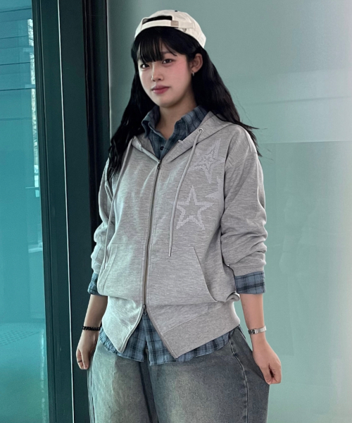 NOTUSUAL(ノットユージュアル)の「ドットスター 2way フードジップアップ 2カラー(パーカー・レディース・ライトグレー/ブラック/ホワイト/ネイビー・SMALL/MEDIUM/LARGE/X-LARGE)」の10枚目の写真