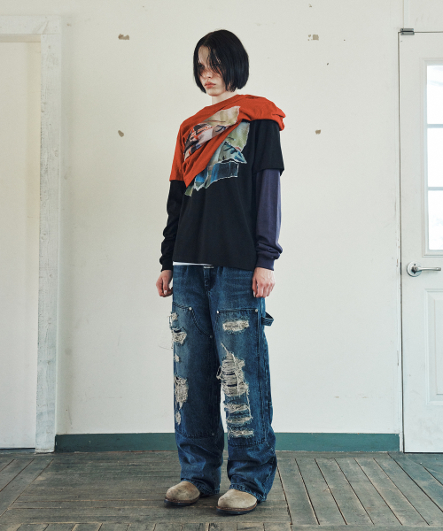 THEVINYLHOUSE(ザバイニルハウス)の「DESTROYED DOUBLE KNEE DENIM PANTS BLUE(デニムパンツ・メンズ・その他・S/M/L)」の2枚目の写真