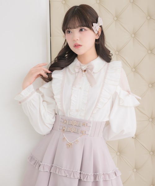 ROJITA(ロジータ)の「配色レースラッフルブラウス(シャツ/ブラウス・レディース・ボルドー/ホワイト/パープル/ブラック・FREE)」の2枚目の写真