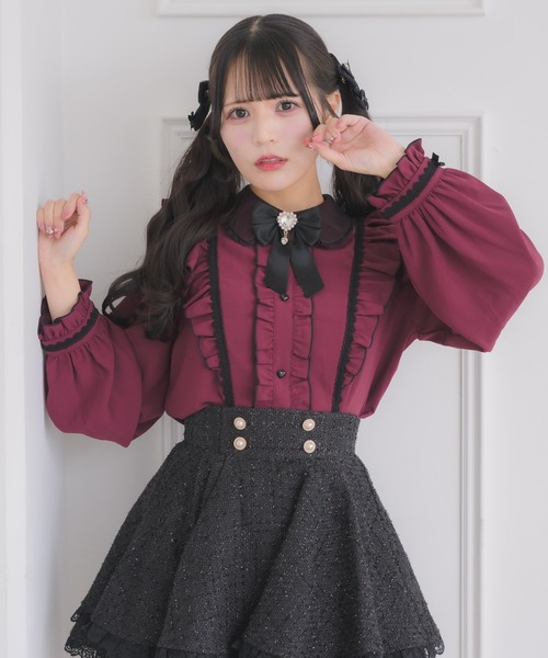 ROJITA(ロジータ)の「配色レースラッフルブラウス(シャツ/ブラウス・レディース・ボルドー/ホワイト/パープル/ブラック・FREE)」の4枚目の写真