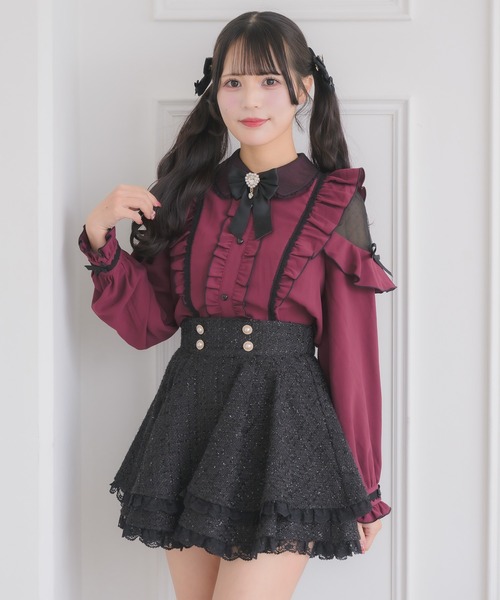 ROJITA(ロジータ)の「配色レースラッフルブラウス(シャツ/ブラウス・レディース・ボルドー/ホワイト/パープル/ブラック・FREE)」の16枚目の写真