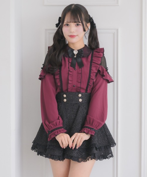ROJITA(ロジータ)の「配色レースラッフルブラウス(シャツ/ブラウス・レディース・ボルドー/ホワイト/パープル/ブラック・FREE)」の17枚目の写真