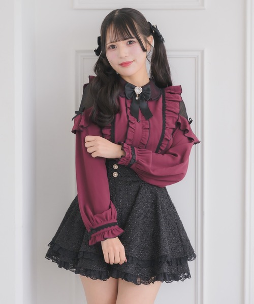 ROJITA(ロジータ)の「配色レースラッフルブラウス(シャツ/ブラウス・レディース・ボルドー/ホワイト/パープル/ブラック・FREE)」の18枚目の写真