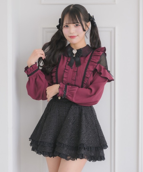 ROJITA(ロジータ)の「配色レースラッフルブラウス(シャツ/ブラウス・レディース・ボルドー/ホワイト/パープル/ブラック・FREE)」の19枚目の写真