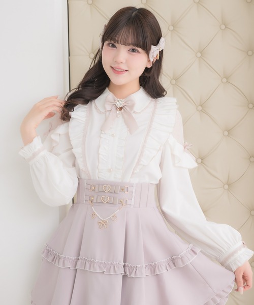 ROJITA(ロジータ)の「配色レースラッフルブラウス(シャツ/ブラウス・レディース・ボルドー/ホワイト/パープル/ブラック・FREE)」の6枚目の写真