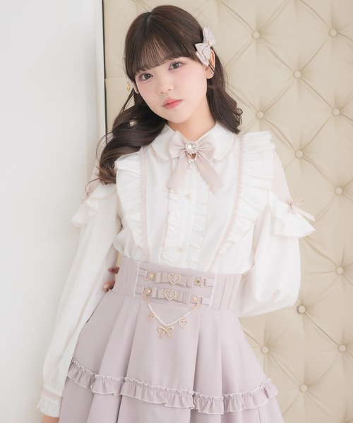 ROJITA(ロジータ)の「配色レースラッフルブラウス(シャツ/ブラウス・レディース・ボルドー/ホワイト/パープル/ブラック・FREE)」の7枚目の写真