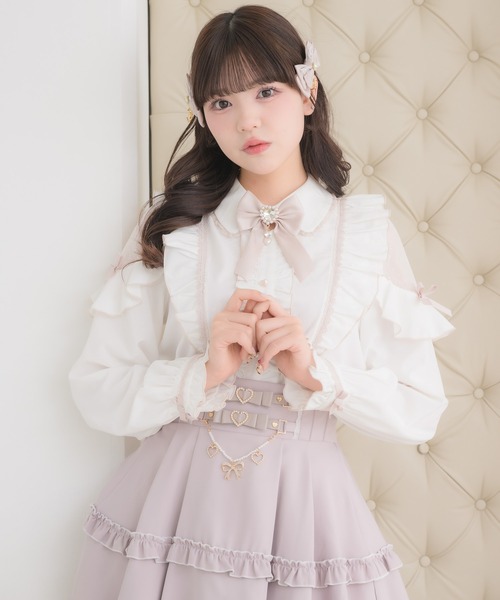 ROJITA(ロジータ)の「配色レースラッフルブラウス(シャツ/ブラウス・レディース・ボルドー/ホワイト/パープル/ブラック・FREE)」の9枚目の写真