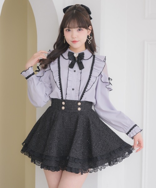 ROJITA(ロジータ)の「配色レースラッフルブラウス(シャツ/ブラウス・レディース・ボルドー/ホワイト/パープル/ブラック・FREE)」の11枚目の写真