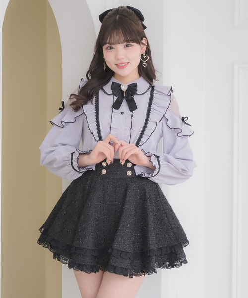 ROJITA(ロジータ)の「配色レースラッフルブラウス(シャツ/ブラウス・レディース・ボルドー/ホワイト/パープル/ブラック・FREE)」の12枚目の写真