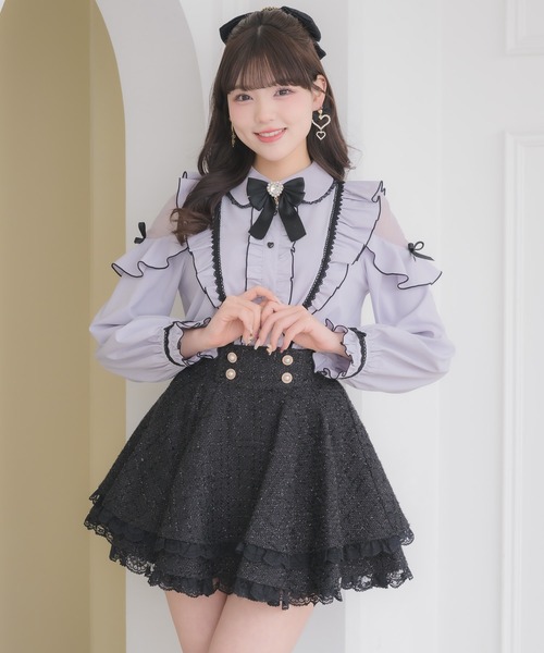 ROJITA(ロジータ)の「配色レースラッフルブラウス(シャツ/ブラウス・レディース・ボルドー/ホワイト/パープル/ブラック・FREE)」の14枚目の写真