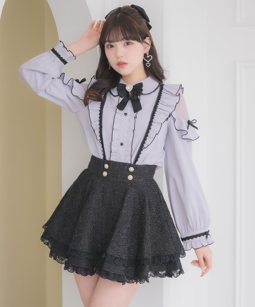 ROJITA(ロジータ)の「配色レースラッフルブラウス(シャツ/ブラウス・レディース・ボルドー/ホワイト/パープル/ブラック・FREE)」の13枚目の写真