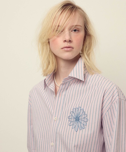 Mardi Mercredi(マルディメクルディ)の「COTTON SHIRT STRIPE / コットン シャツ ストライプ(シャツ/ブラウス・レディース・ピンク/ブルー・FREE)」の7枚目の写真