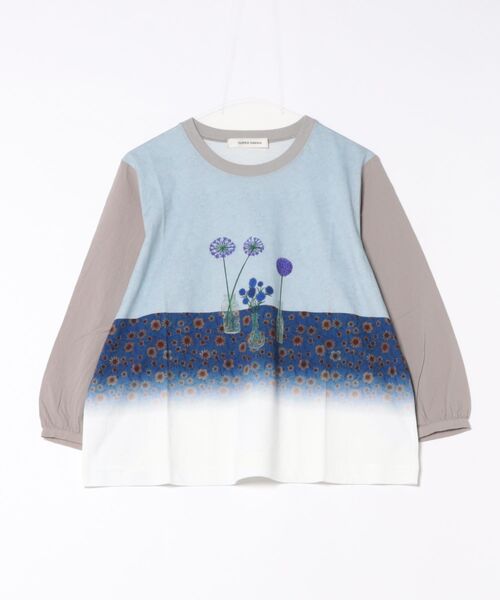 SUPER HAKKA(スーパーハッカ)の「SUPER HAKKA×マツモトヨーコ 「にぎやかな秋」/「夏色の庭」プリント×天竺カットソー(Tシャツ/カットソー・レディース・ライトグレー/ベージュ・FREE)」の2枚目の写真