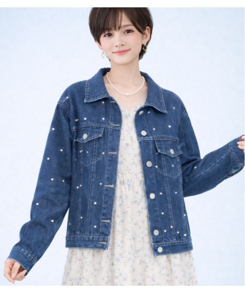 LAUTRE COTE(ロウトレコウト)の「ドットパールデニムジャケット(デニムジャケット・レディース・インディゴブルー/ライトインディゴブルー・FREE)」の2枚目の写真