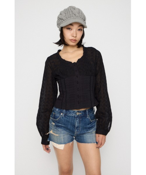 LAGUA GEM（ラグアジェム）の「FRILL NECK COTTON ブラウス（シャツ/ブラウス・レディース・ブラック/カーキ/ホワイト・FREE）」の7枚目の写真