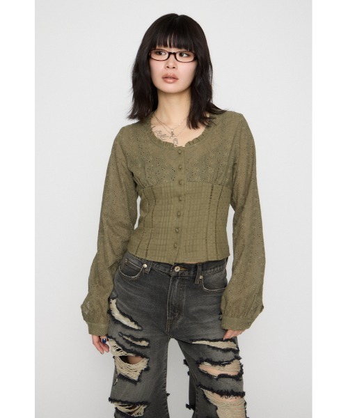 LAGUA GEM（ラグアジェム）の「FRILL NECK COTTON ブラウス（シャツ/ブラウス・レディース・ブラック/カーキ/ホワイト・FREE）」の12枚目の写真