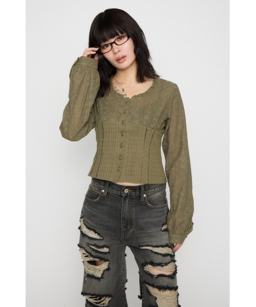 LAGUA GEM（ラグアジェム）の「FRILL NECK COTTON ブラウス（シャツ/ブラウス・レディース・ブラック/カーキ/ホワイト・FREE）」の13枚目の写真