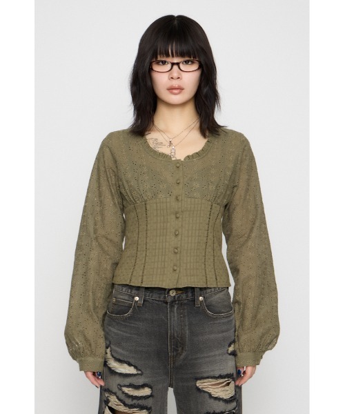 LAGUA GEM（ラグアジェム）の「FRILL NECK COTTON ブラウス（シャツ/ブラウス・レディース・ブラック/カーキ/ホワイト・FREE）」の11枚目の写真