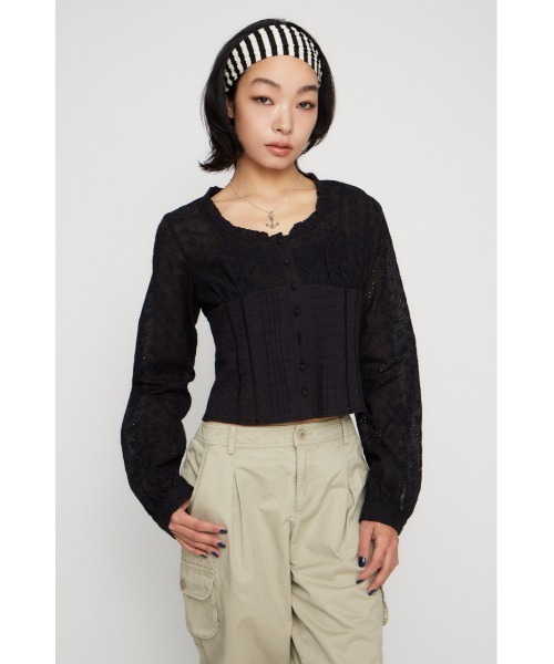 LAGUA GEM（ラグアジェム）の「FRILL NECK COTTON ブラウス（シャツ/ブラウス・レディース・ブラック/カーキ/ホワイト・FREE）」の5枚目の写真