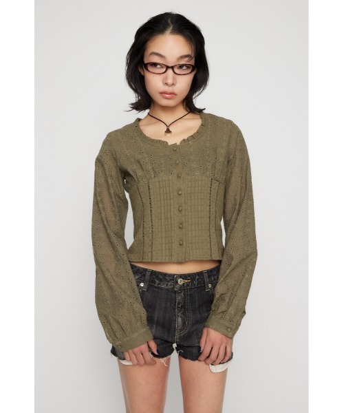 LAGUA GEM（ラグアジェム）の「FRILL NECK COTTON ブラウス（シャツ/ブラウス・レディース・ブラック/カーキ/ホワイト・FREE）」の8枚目の写真