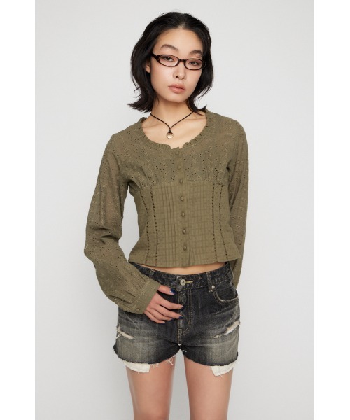 LAGUA GEM（ラグアジェム）の「FRILL NECK COTTON ブラウス（シャツ/ブラウス・レディース・ブラック/カーキ/ホワイト・FREE）」の9枚目の写真