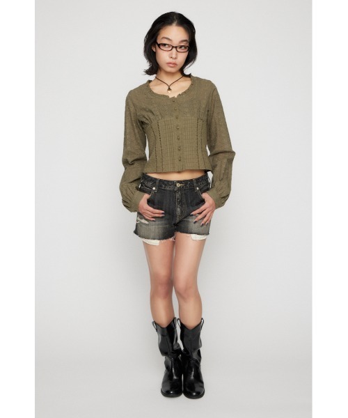 LAGUA GEM（ラグアジェム）の「FRILL NECK COTTON ブラウス（シャツ/ブラウス・レディース・ブラック/カーキ/ホワイト・FREE）」の10枚目の写真