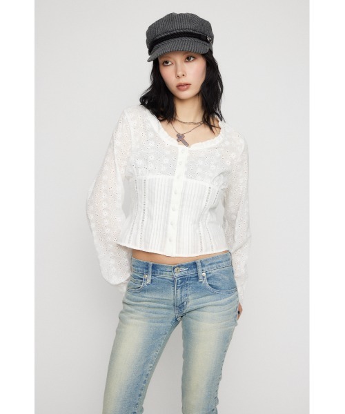 LAGUA GEM（ラグアジェム）の「FRILL NECK COTTON ブラウス（シャツ/ブラウス・レディース・ブラック/カーキ/ホワイト・FREE）」の12枚目の写真